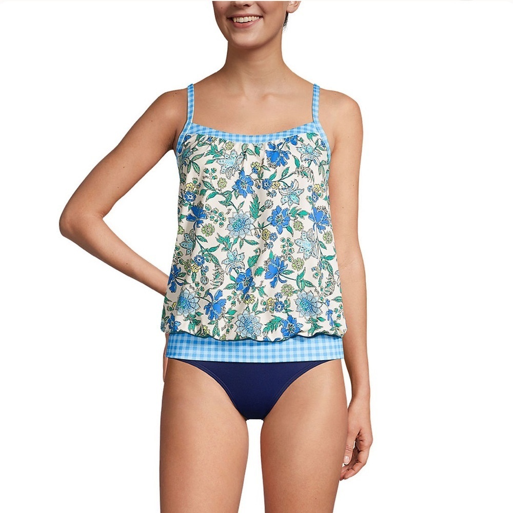 Lands' End Floral Blouson Tankini Swimsuit Top Size 8 Long